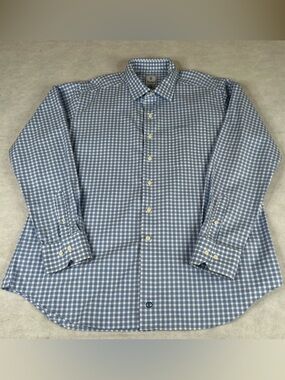 David Donahue Shirt Mens Size 2XL Gingham Blue White Long Sleeve Button Up